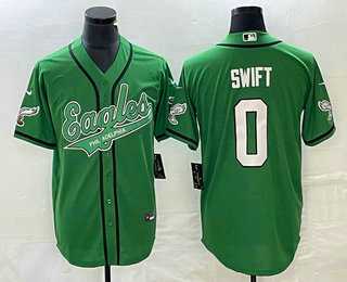 Mens Philadelphia Eagles #0 DAndre Swift Green Cool Base Stitched Baseball Jersey